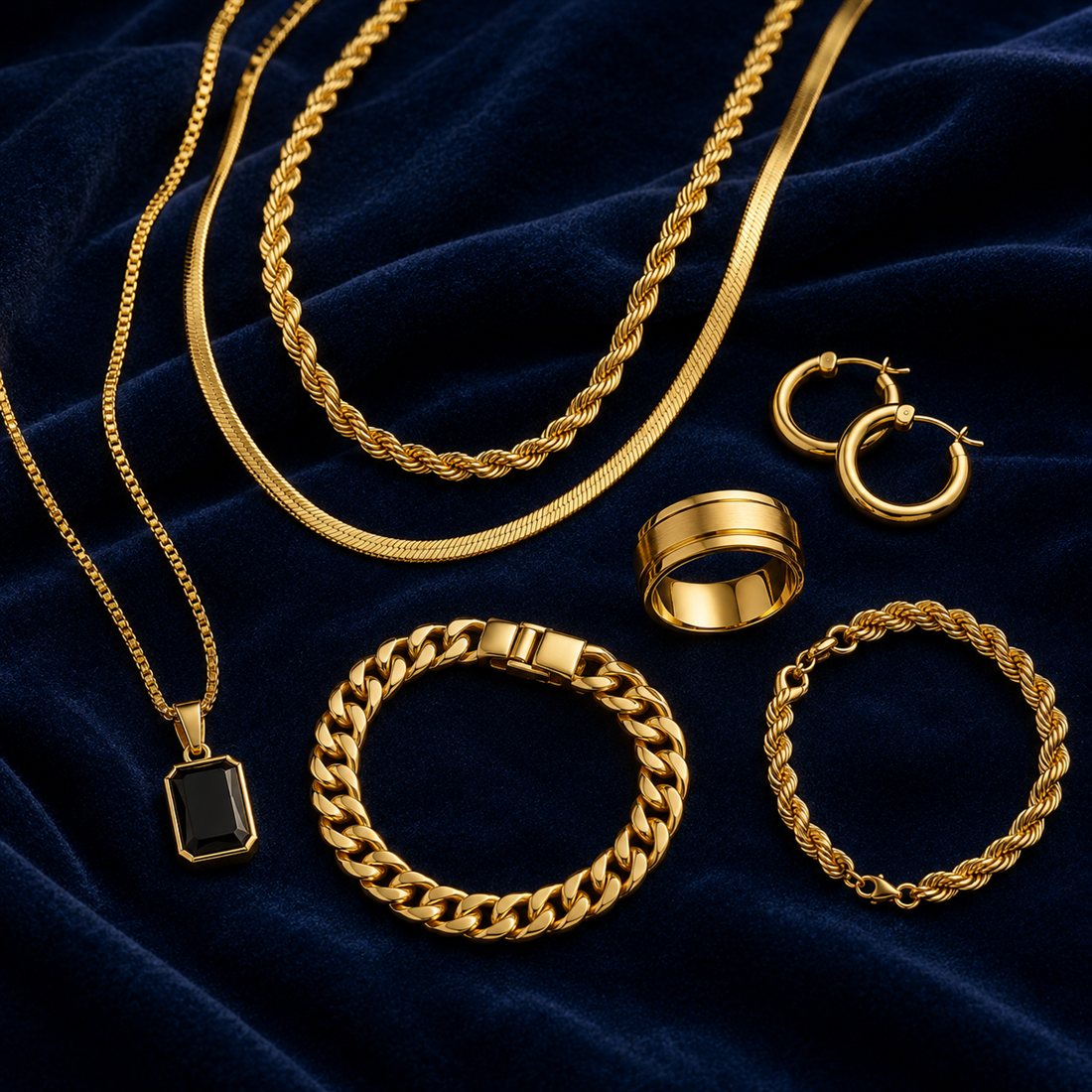 More gold jewelry and pendants available in store at Essenza Luxe Jewelry